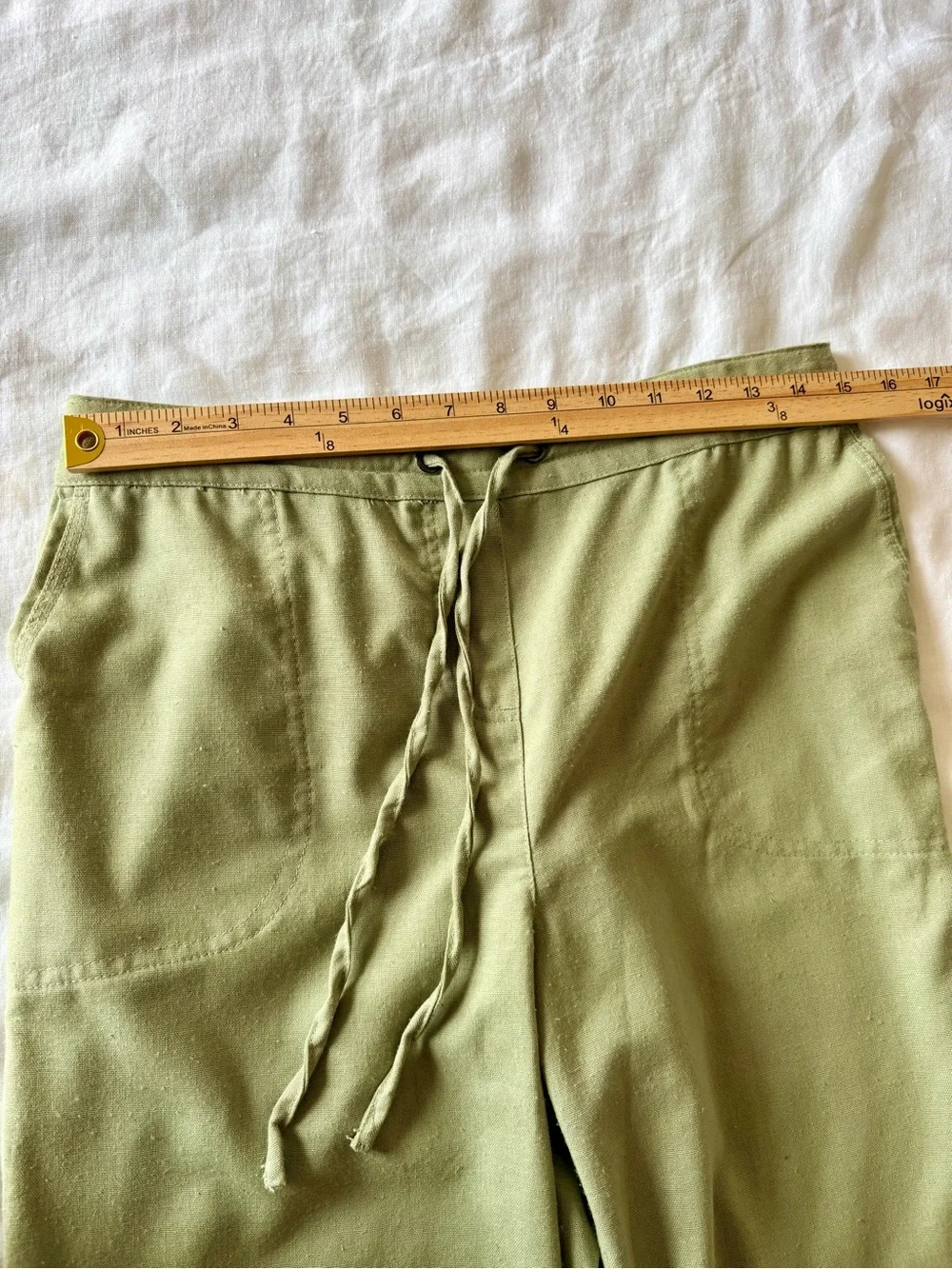 Alex & Jordan Linen Blend Wide Leg Pants Sage Green Medium Coastal Casual